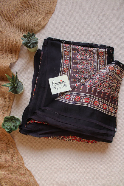 Kashmiri Raat Ajrakh Modal Silk Saree with Artisan Handwork - Eternity by Sakshi