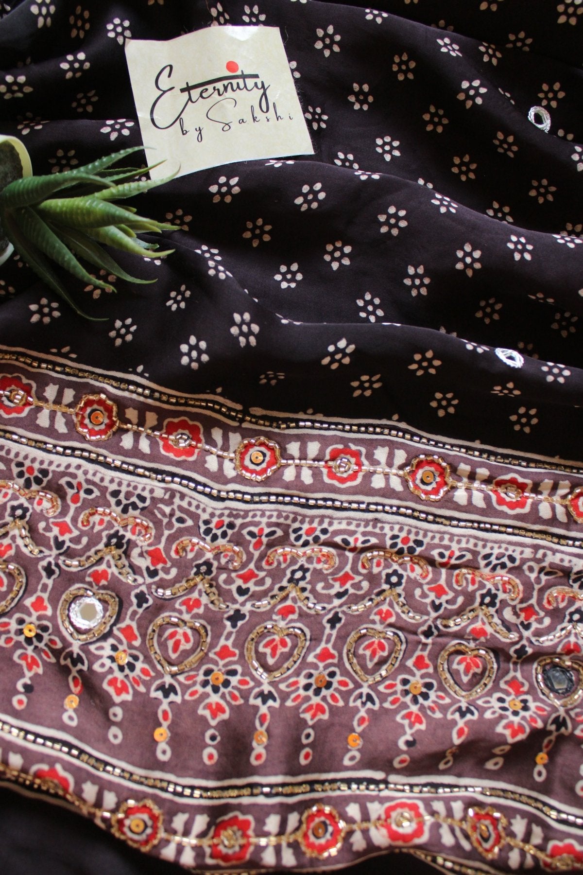 Kashmiri Raat Ajrakh Modal Silk Saree with Artisan Handwork - Eternity by Sakshi
