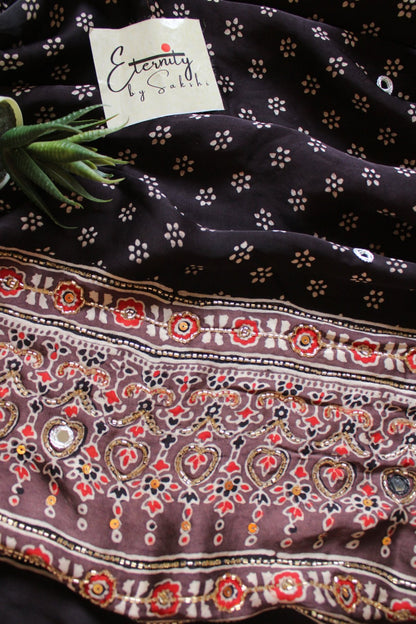 Kashmiri Raat Ajrakh Modal Silk Saree with Artisan Handwork - Eternity by Sakshi