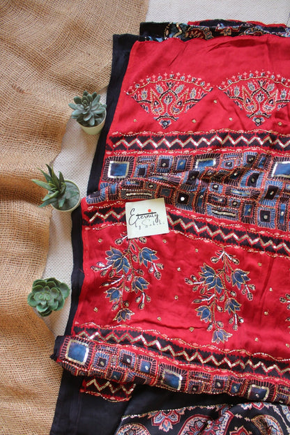 Aaina Raag Ajrakh Modal Silk Saree with Artisan Handwork - Eternity by Sakshi