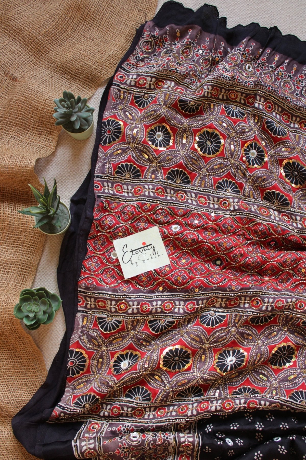 Kashmiri Raat Ajrakh Modal Silk Saree with Artisan Handwork - Eternity by Sakshi