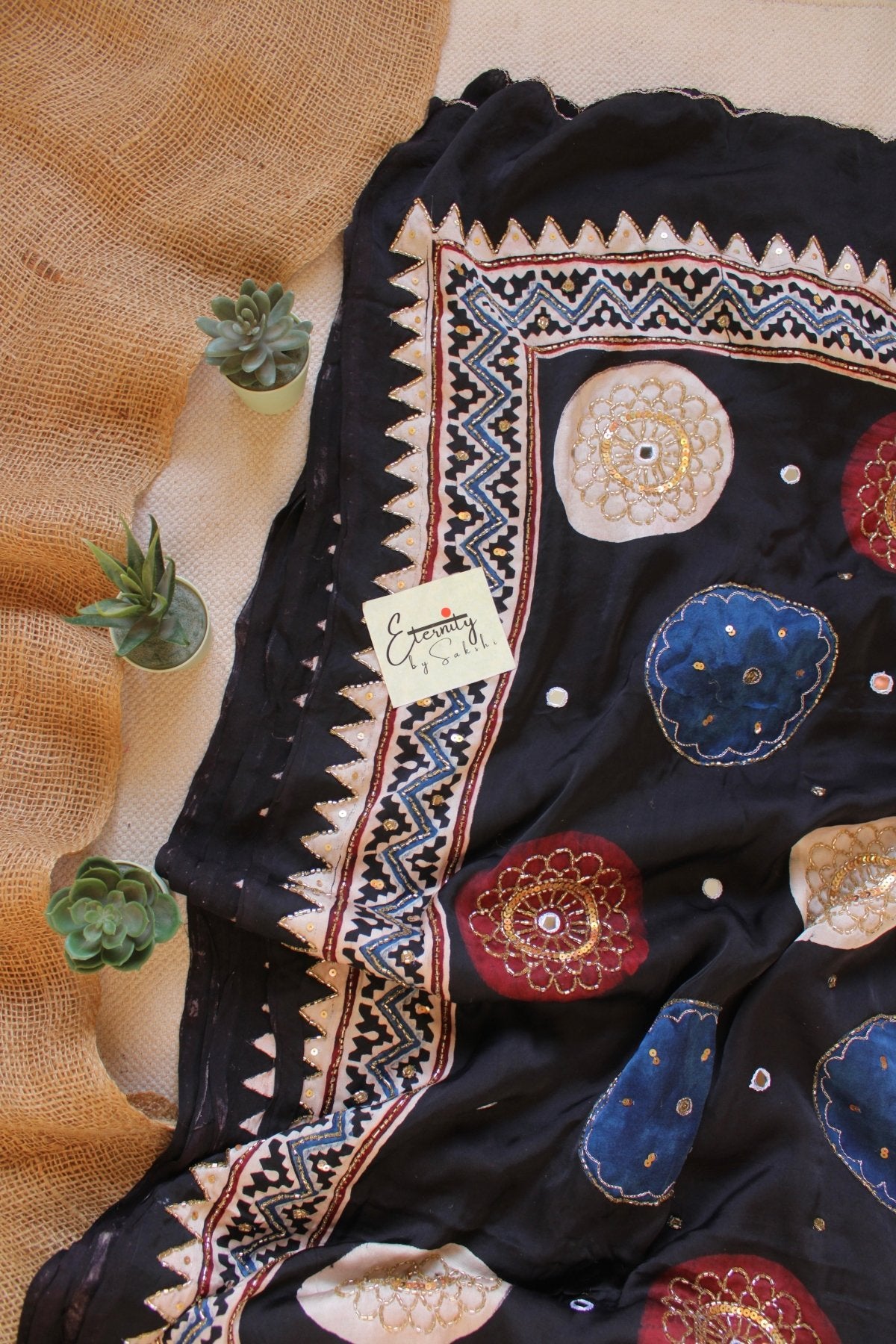Chaandbaali Ajrakh Modal Silk Saree with Artisan Handwork - Eternity by Sakshi