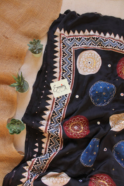 Chaandbaali Ajrakh Modal Silk Saree with Artisan Handwork - Eternity by Sakshi