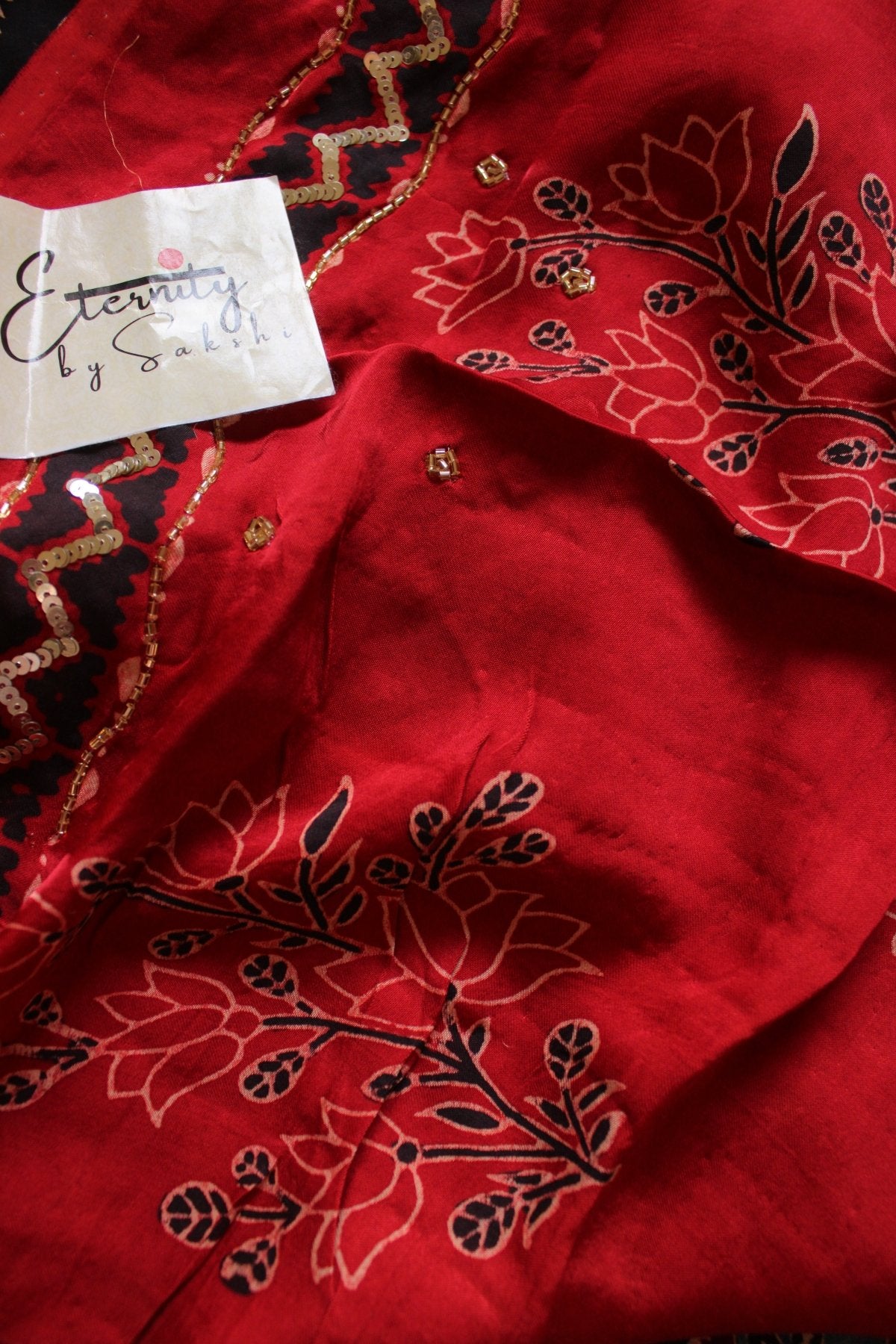 Aaina Raag Ajrakh Modal Silk Saree with Artisan Handwork - Eternity by Sakshi