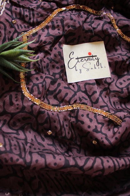 Kashmiri Raat Ajrakh Modal Silk Saree with Artisan Handwork - Eternity by Sakshi