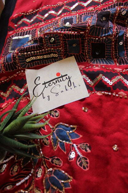 Aaina Raag Ajrakh Modal Silk Saree with Artisan Handwork - Eternity by Sakshi