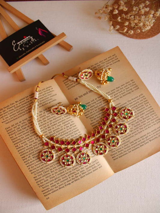 Pink Kundan Choker Pearl Jewellery Set