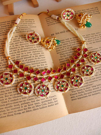 Pink Kundan Choker Pearl Jewellery Set