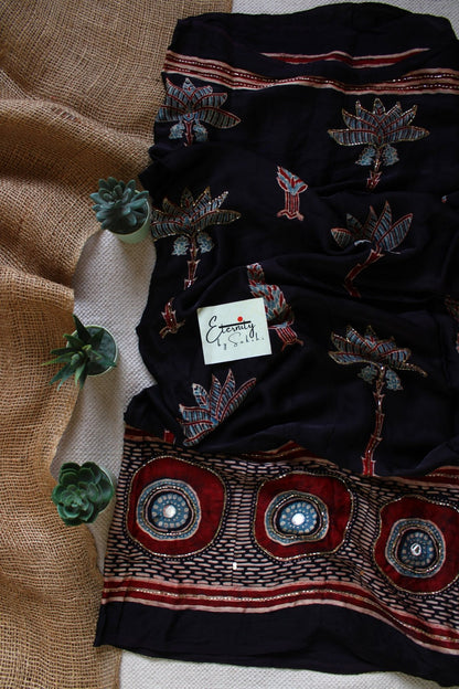 Shehnaaz Ajrakh Modal Silk Saree with Artisan Handwork - Eternity by Sakshi
