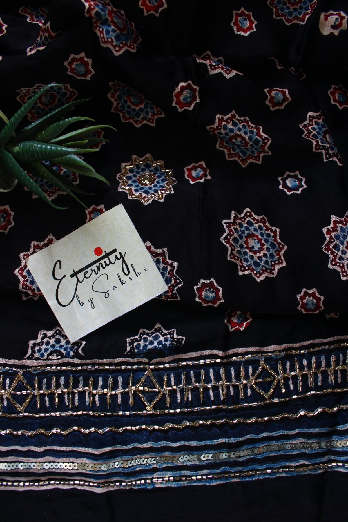 Adaah Ajrakh Modal Silk Saree with Artisan Handwork - Eternity by Sakshi