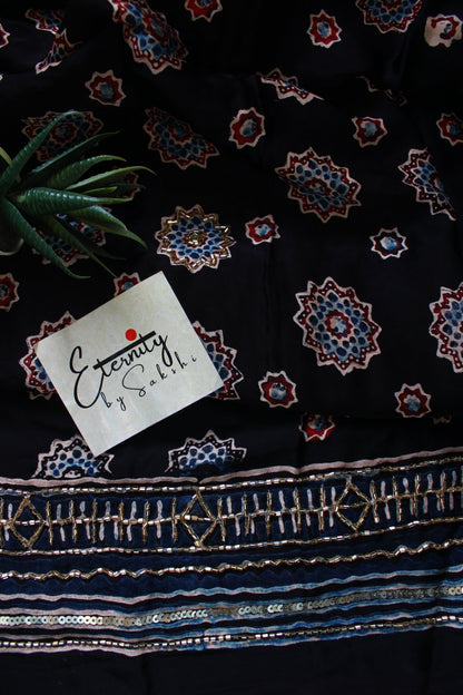 Adaah Ajrakh Modal Silk Saree with Artisan Handwork - Eternity by Sakshi