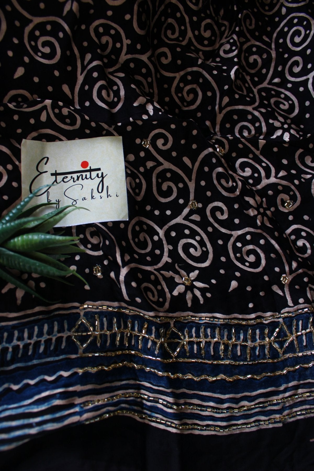 Adaah Ajrakh Modal Silk Saree with Artisan Handwork - Eternity by Sakshi