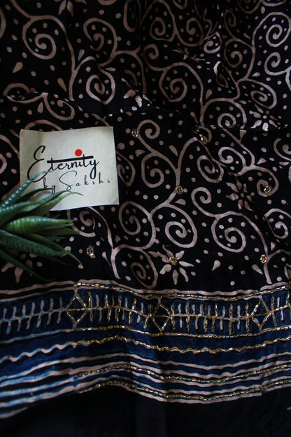 Adaah Ajrakh Modal Silk Saree with Artisan Handwork - Eternity by Sakshi