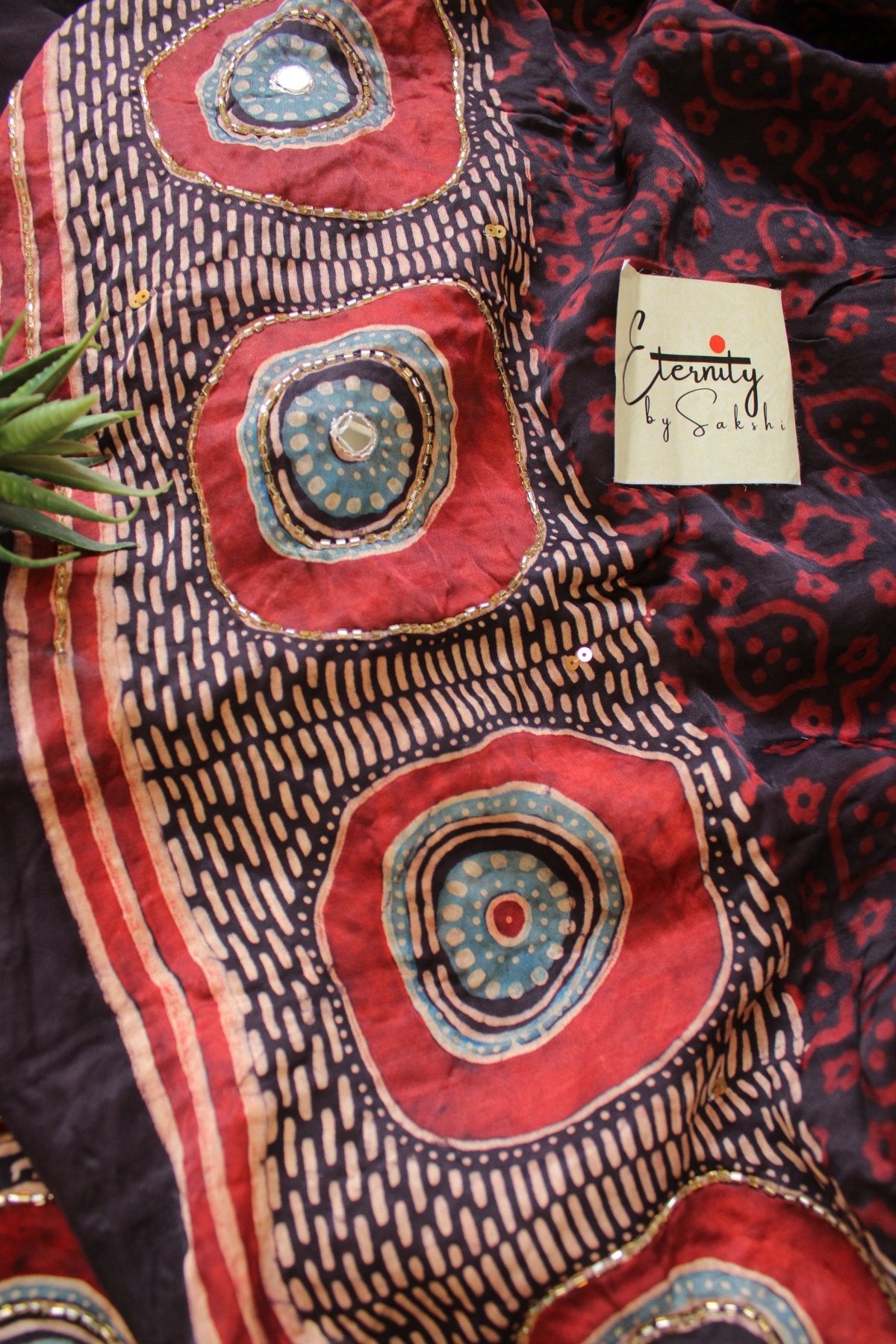 Shehnaaz Ajrakh Modal Silk Saree with Artisan Handwork - Eternity by Sakshi