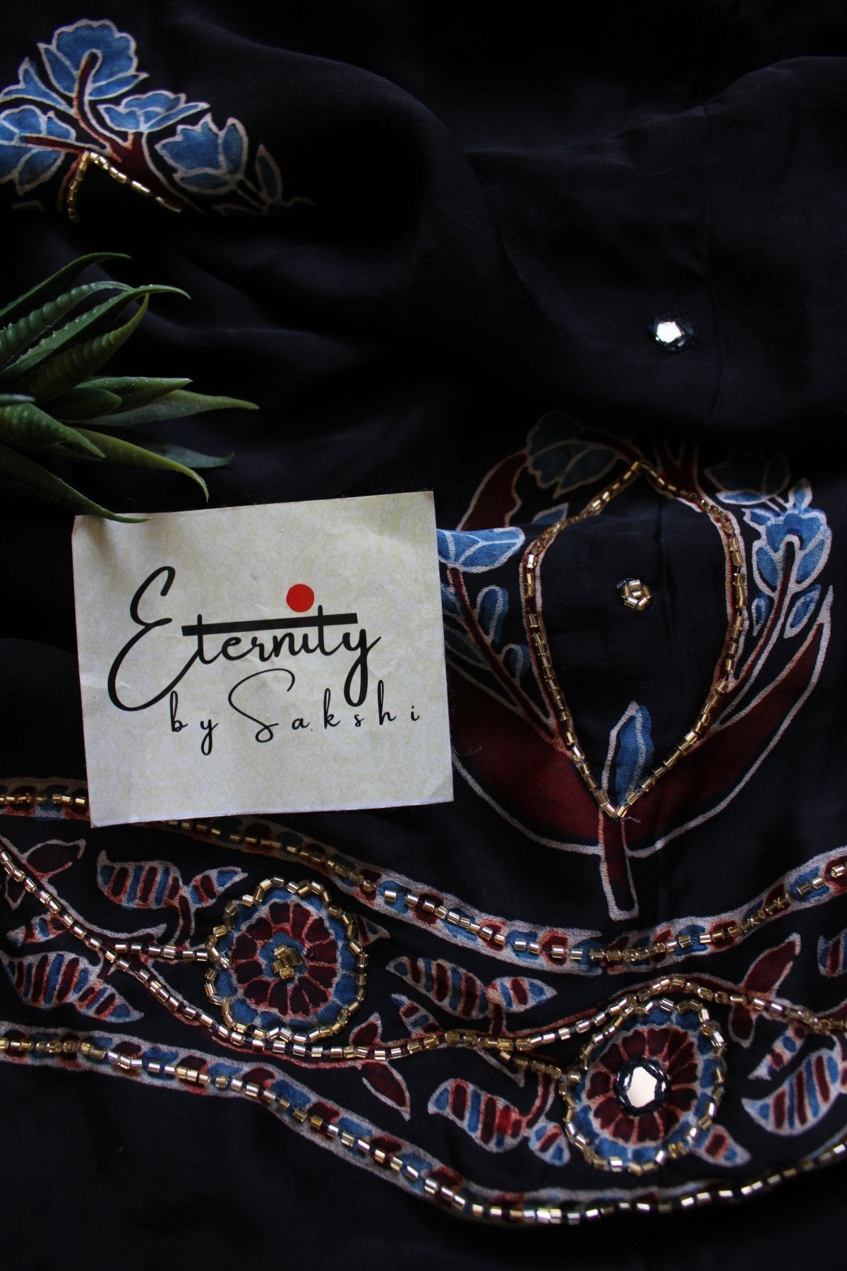 Noorva Ajrakh Modal Silk Saree with Artisan Handwork - Eternity by Sakshi