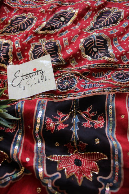 Noorva Ajrakh Modal Silk Saree with Artisan Handwork - Eternity by Sakshi