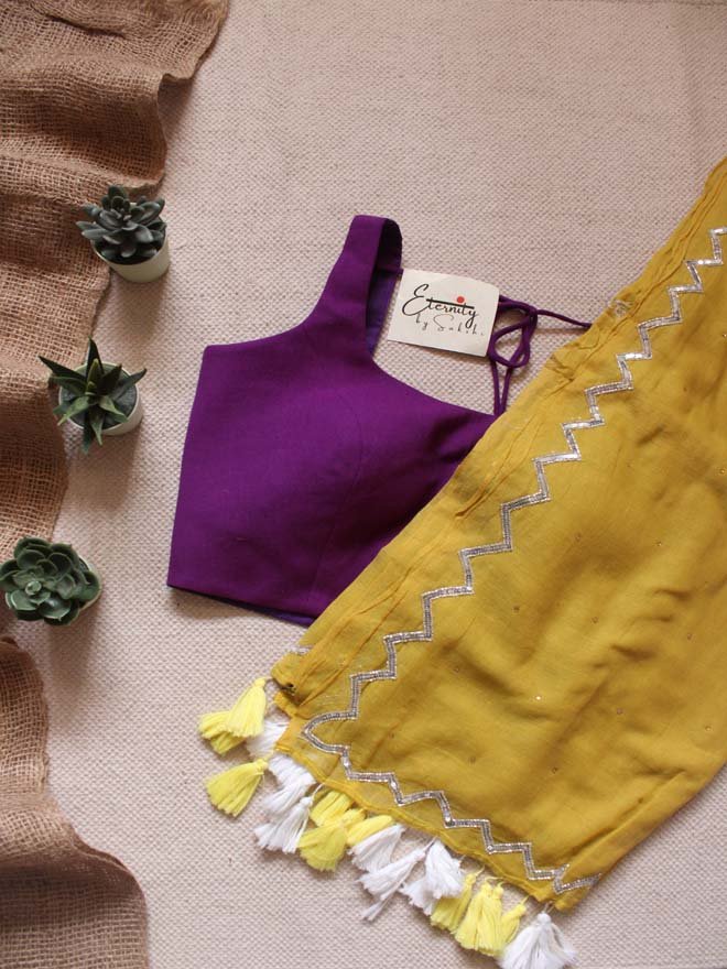Yellow Noor Saree + Lollipop Blouse Combo - Eternity by Sakshi