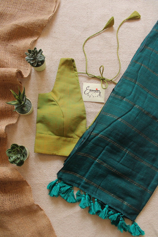 Peacock Green Parallel Universe Saree + Green Petal Blouse Combo - Eternity by Sakshi