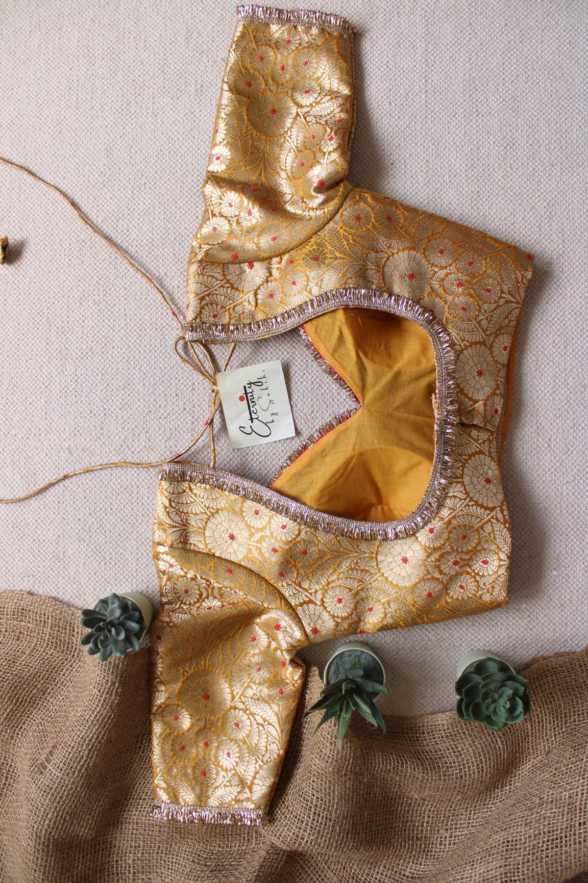 Yellow Navratri Banarasi Brocade Blouse | Padded, Back Hook - Eternity by Sakshi