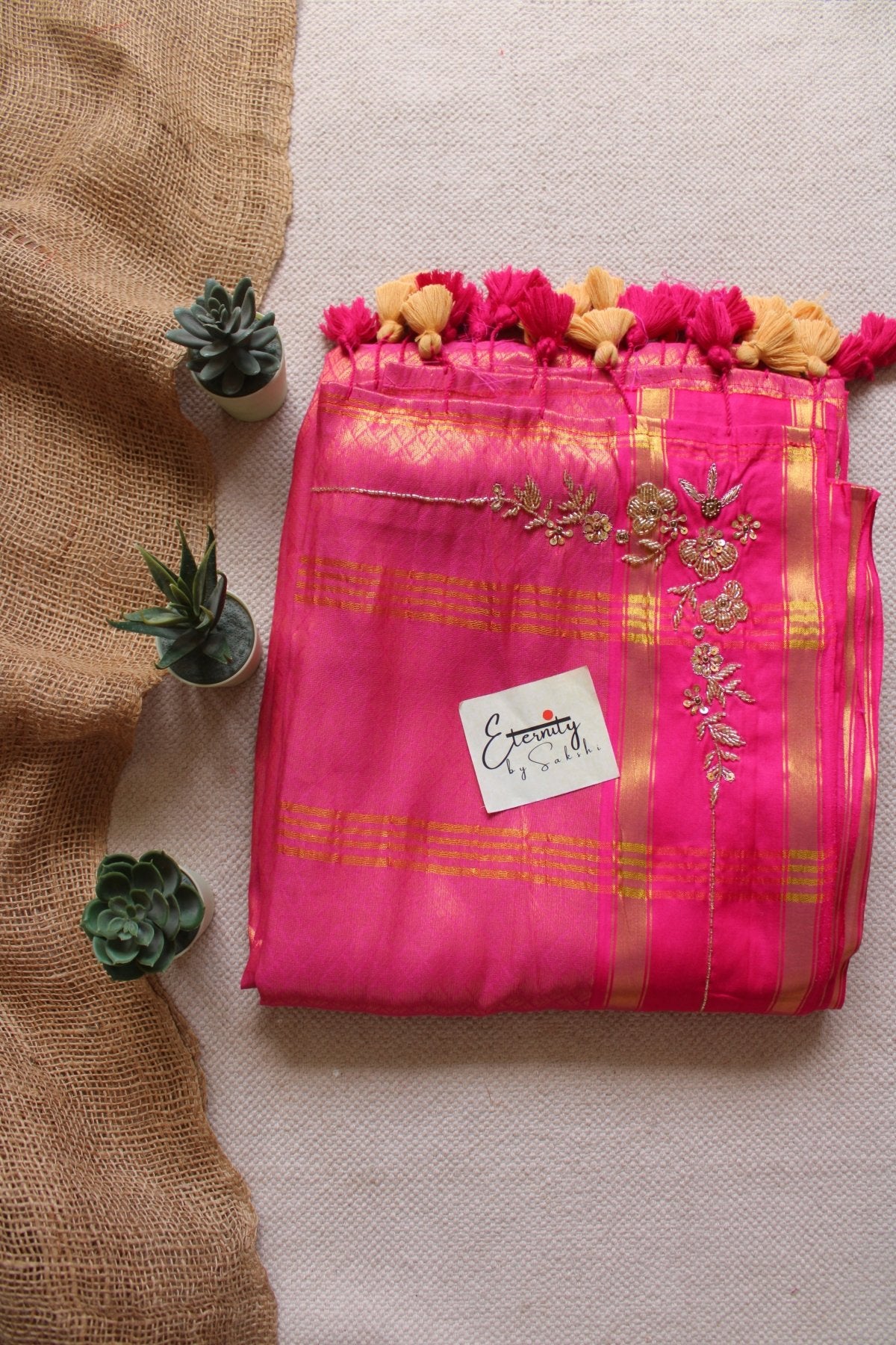 Rani Pink Jacquard Handwork Saree - Eternity by Sakshi