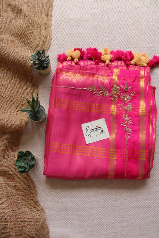Rani Pink Jacquard Handwork Saree - Eternity by Sakshi