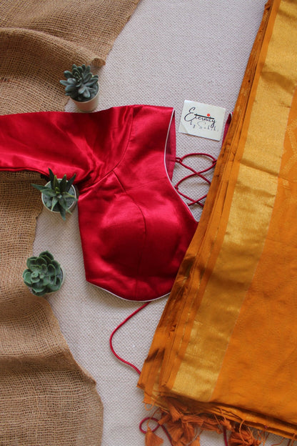 Yellow Embrace Saree + Heer Red Backless Blouse Combo - Eternity by Sakshi
