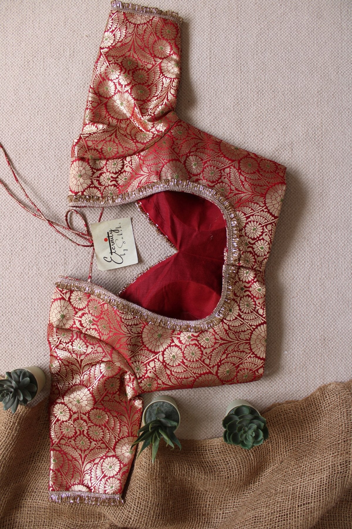 Red Noor Navratri Banarasi Brocade Blouse | Padded, Back Hook - Eternity by Sakshi
