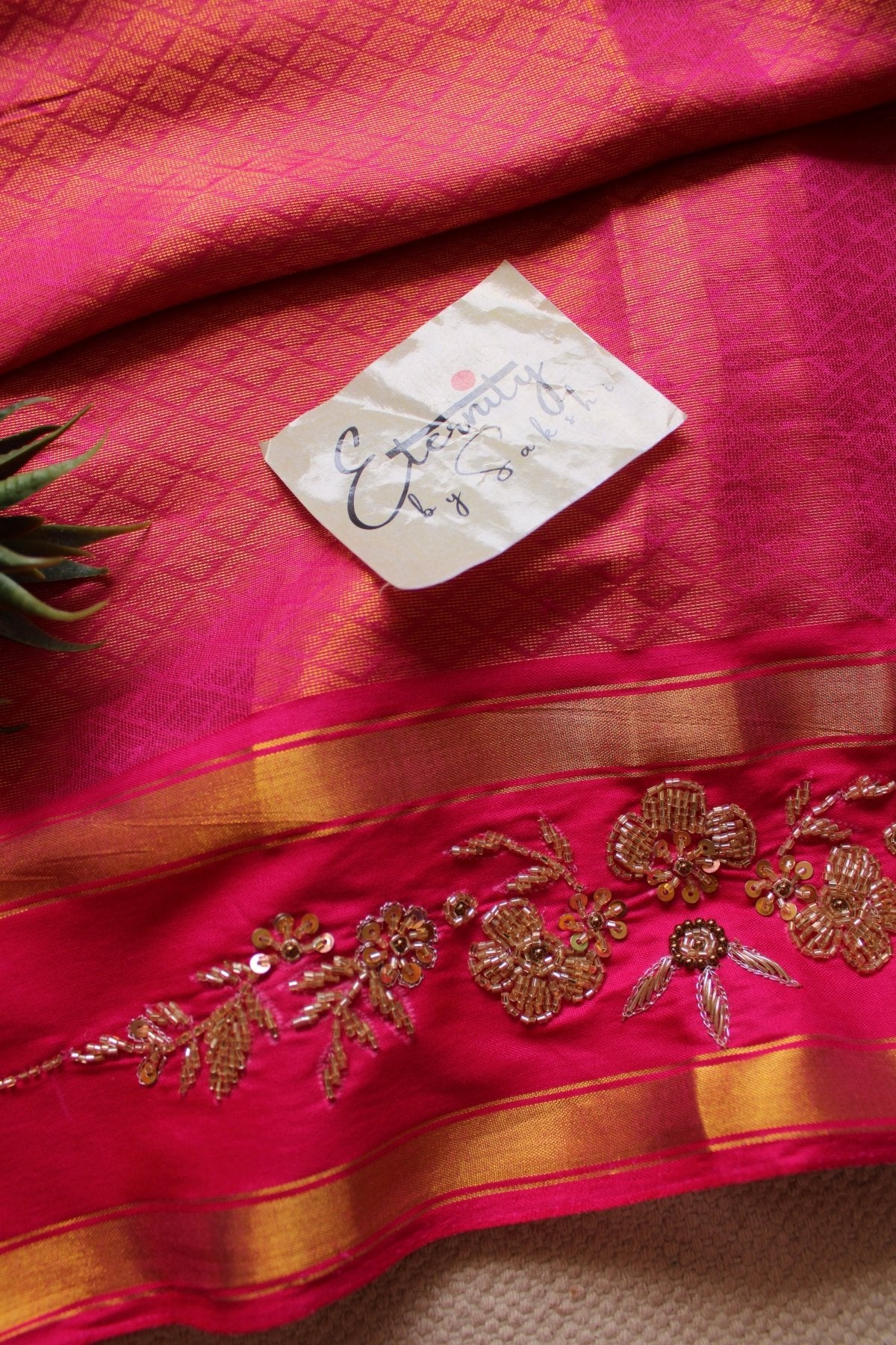 Rani Pink Jacquard Handwork Saree - Eternity by Sakshi