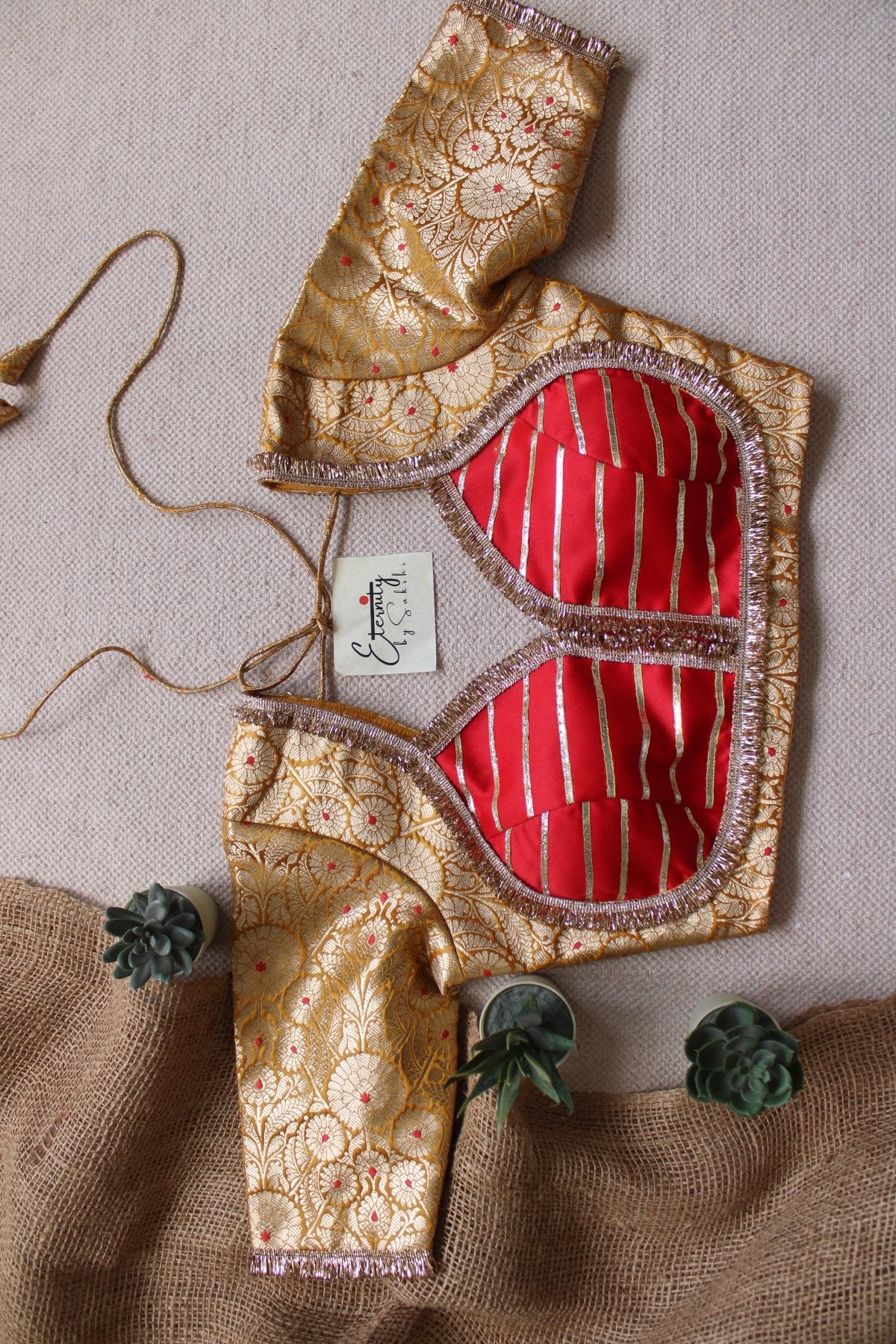 Yellow Navratri Banarasi Brocade Blouse | Padded, Back Hook - Eternity by Sakshi