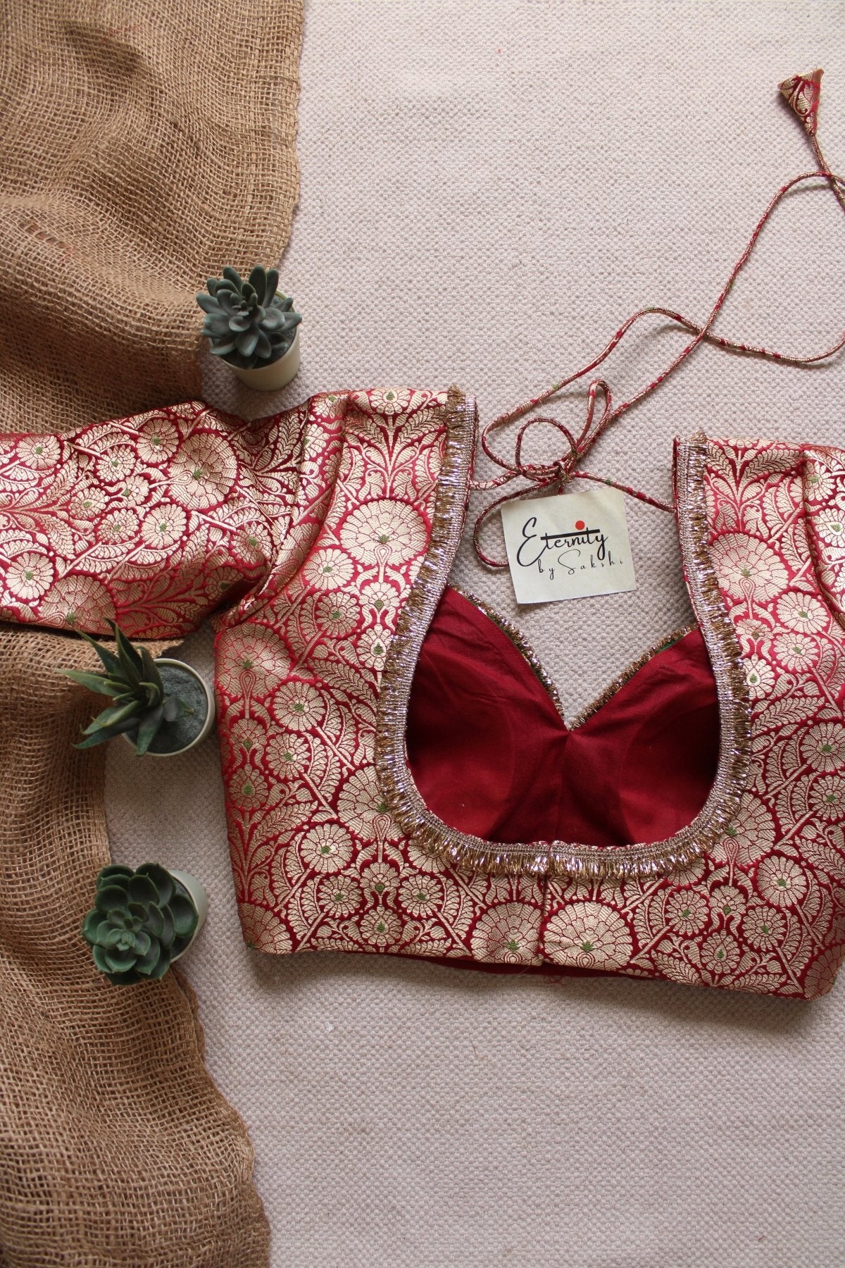 Red Noor Navratri Banarasi Brocade Blouse | Padded, Back Hook - Eternity by Sakshi
