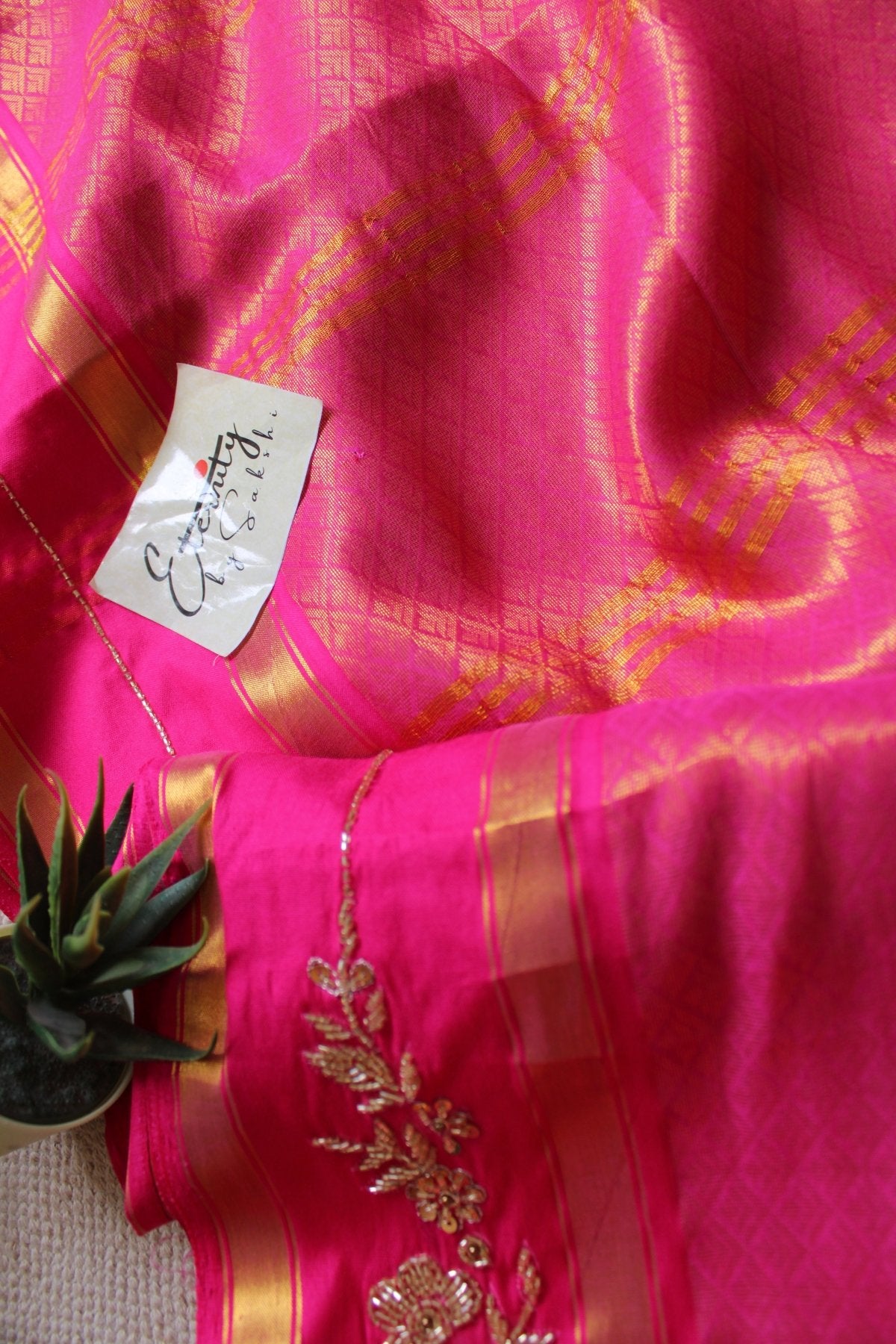 Rani Pink Jacquard Handwork Saree - Eternity by Sakshi