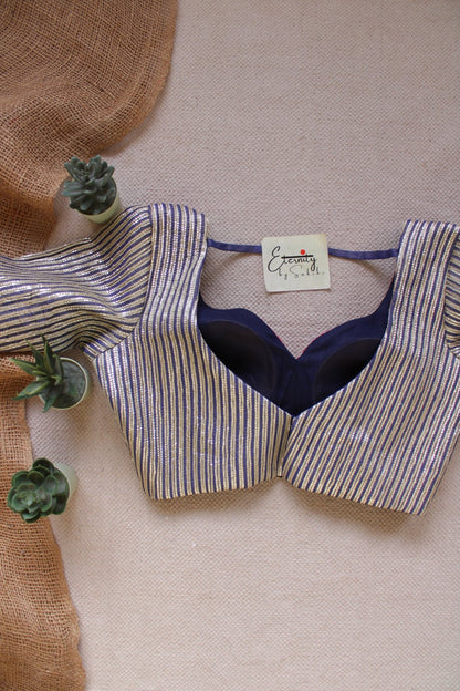 Blue Pink Chakori Patch Malhaar Blouse - Eternity by Sakshi