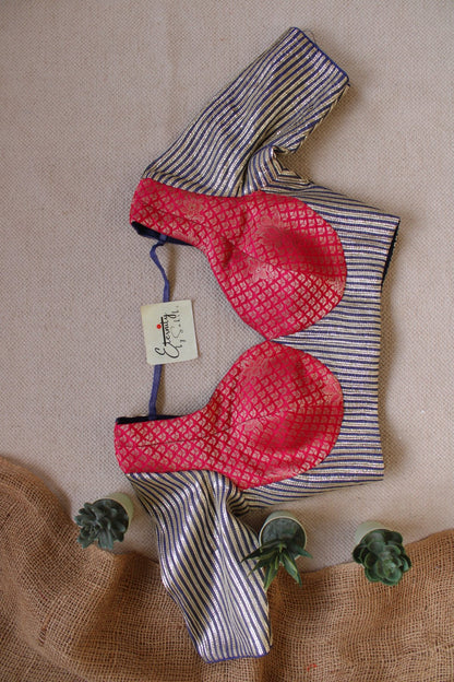 Blue Pink Chakori Patch Malhaar Blouse - Eternity by Sakshi