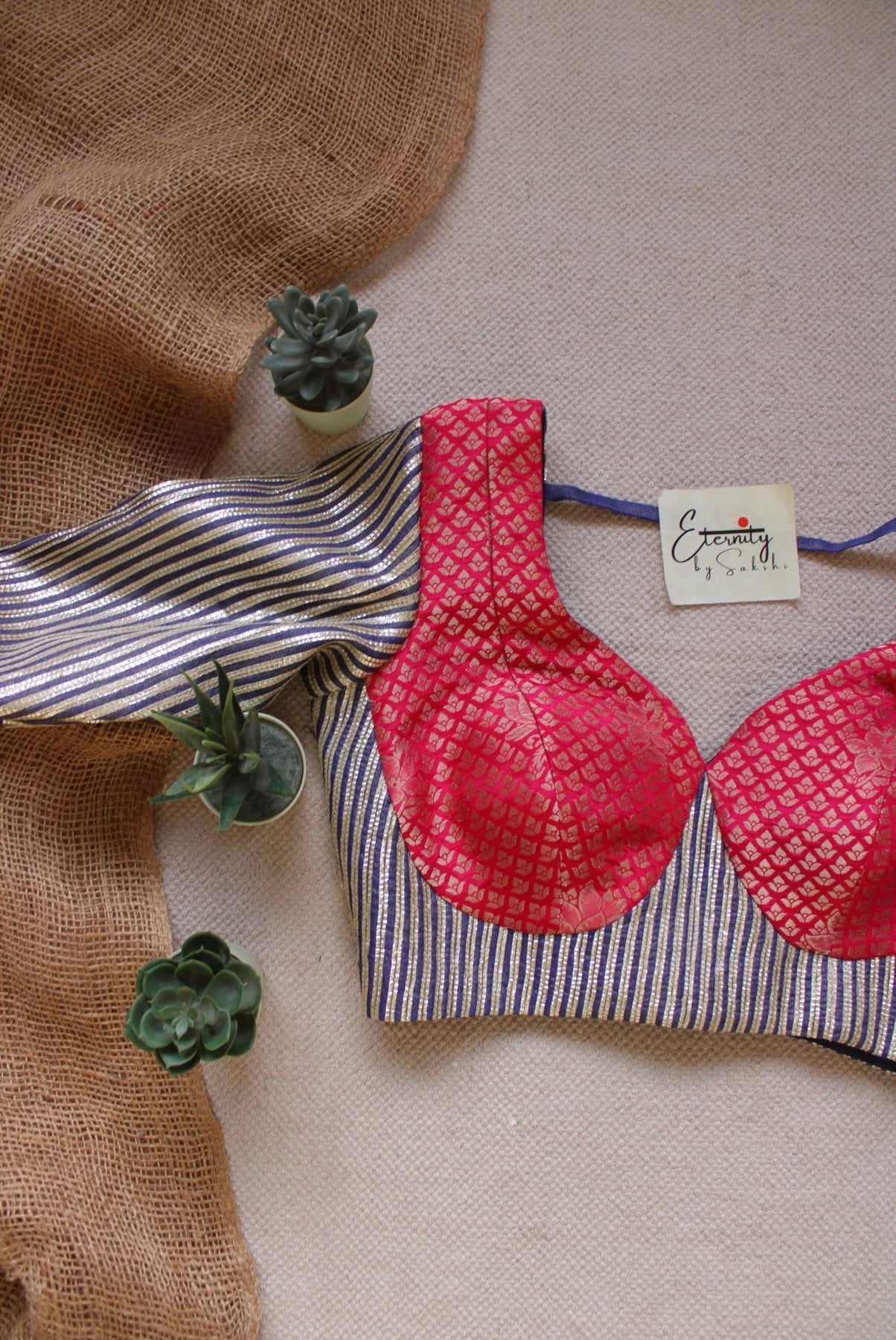 Blue Pink Chakori Patch Malhaar Blouse - Eternity by Sakshi