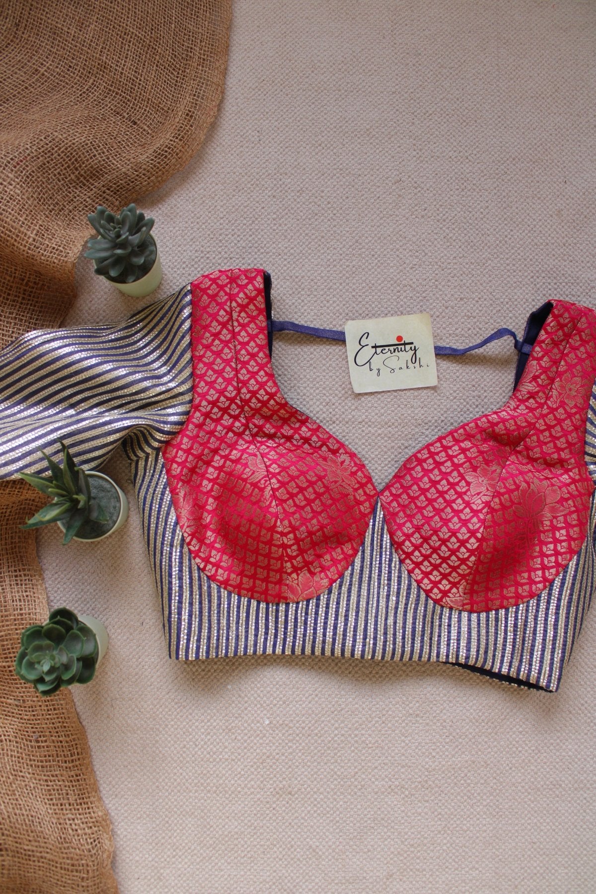 Blue Pink Chakori Patch Malhaar Blouse - Eternity by Sakshi