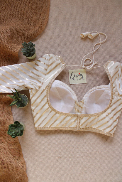 Pearl Stripes Chanderi Patch Blouse - Eternity by Sakshi