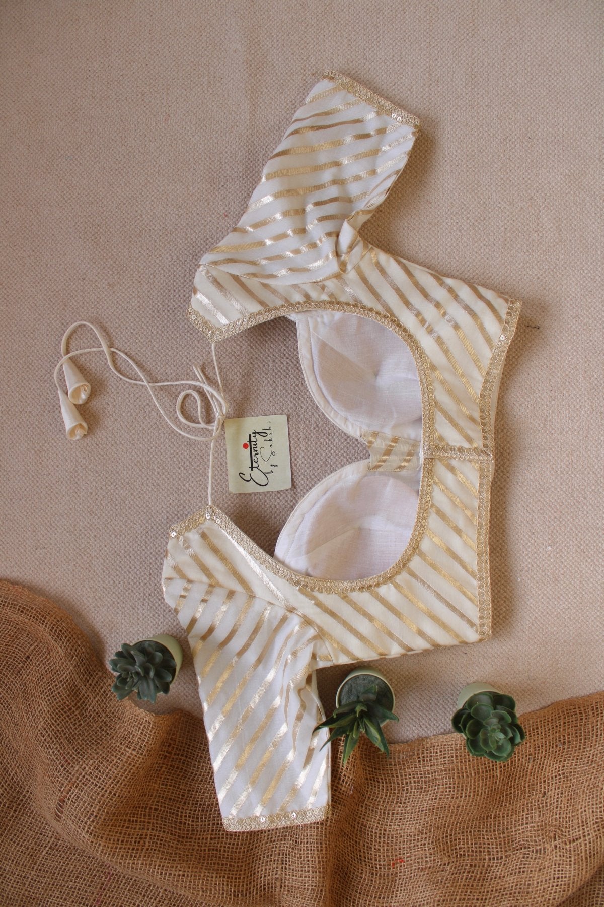 Pearl Stripes Chanderi Patch Blouse - Eternity by Sakshi