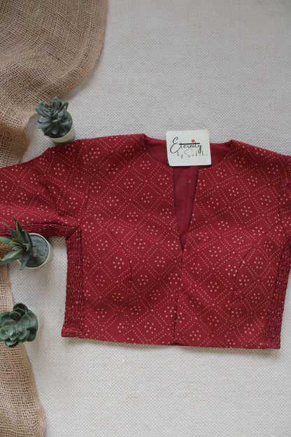Maroon Vanilla Ajrakh Stretchable Blouse - Eternity by Sakshi