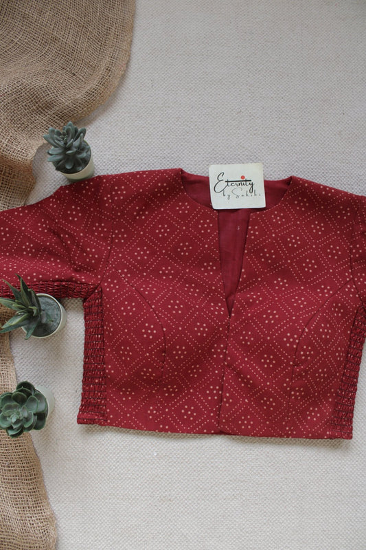 Maroon Vanilla Ajrakh Stretchable Blouse - Eternity by Sakshi