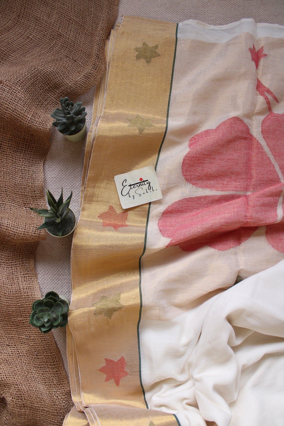 Golden Dusk Cotton Tissue Silk Saree + Green Leafy Double Zip Mood With Sleeves Stretchable Blouse Combo - Eternity by Sakshi