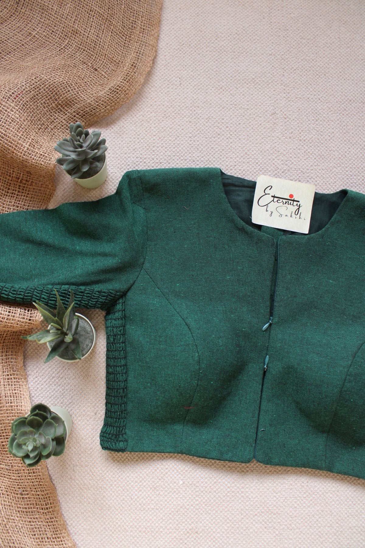 Green Leafy Double Zip Mood With Sleeves Stretchable Blouse - Eternity by Sakshi