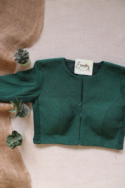 Green Leafy Double Zip Mood With Sleeves Stretchable Blouse - Eternity by Sakshi
