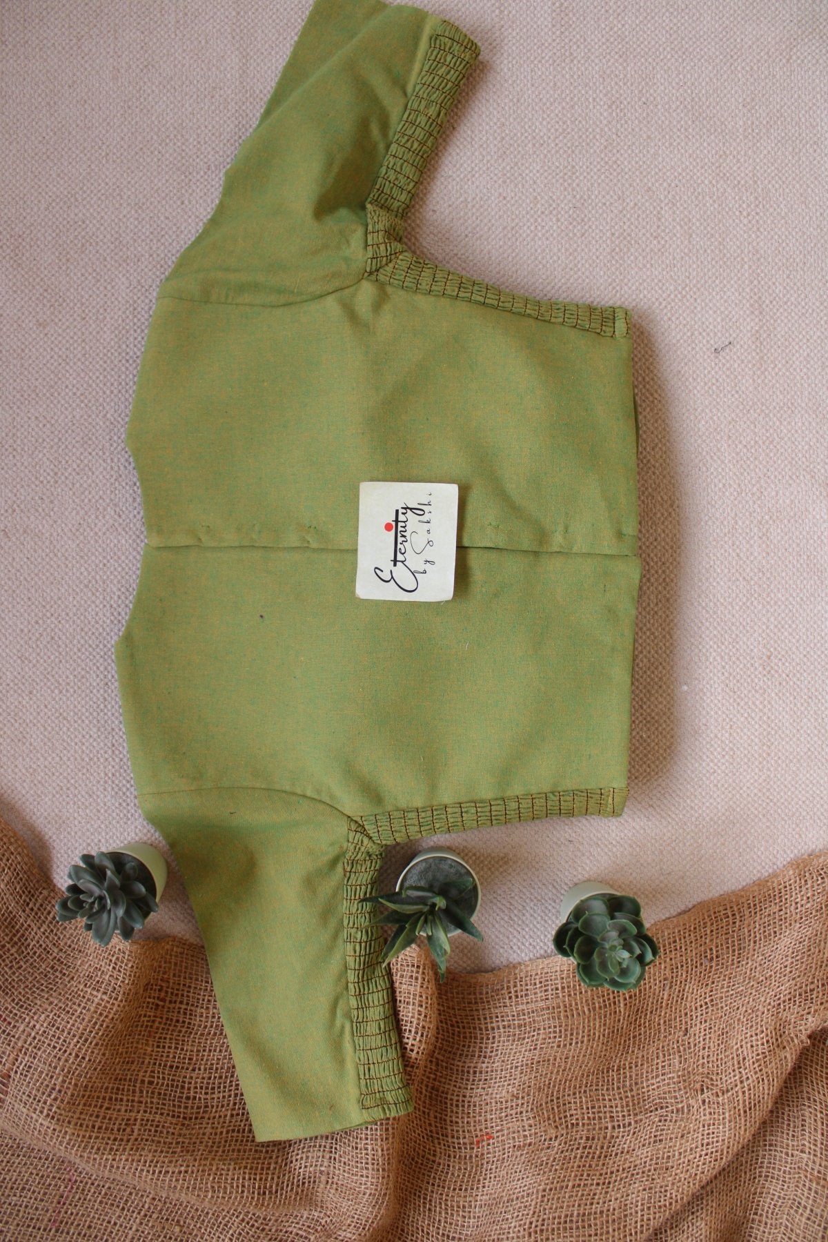 Green Petal Double Zip Mood With Sleeves Stretchable Blouse - Eternity by Sakshi