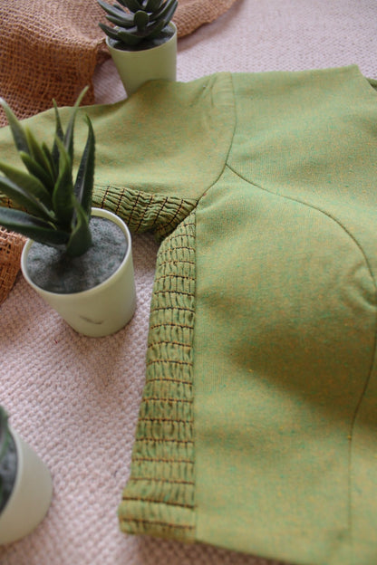 Green Petal Double Zip Mood With Sleeves Stretchable Blouse - Eternity by Sakshi