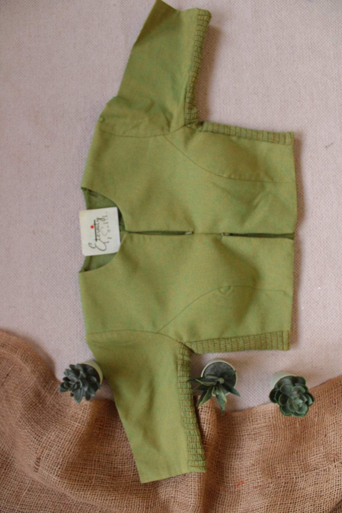 Green Petal Double Zip Mood With Sleeves Stretchable Blouse - Eternity by Sakshi