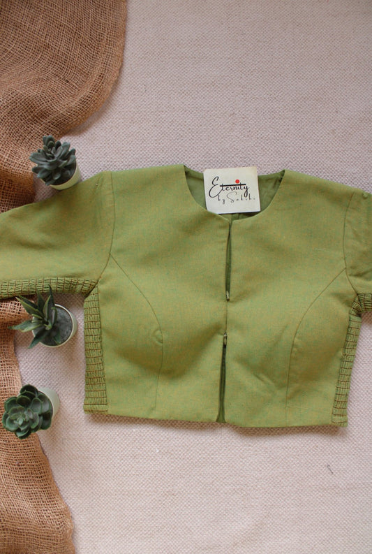 Green Petal Double Zip Mood With Sleeves Stretchable Blouse - Eternity by Sakshi