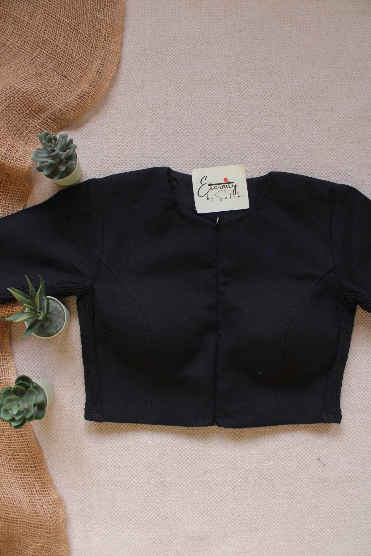 Black Double Zip Mood With Sleeves Stretchable Blouse - Eternity by Sakshi