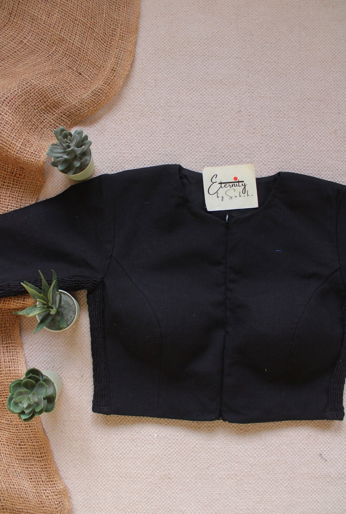Black Double Zip Mood With Sleeves Stretchable Blouse - Eternity by Sakshi