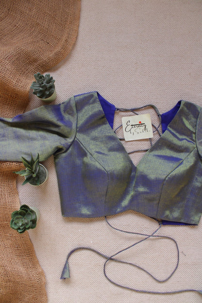 Peacock Sheen Backless Blouse - Eternity by Sakshi