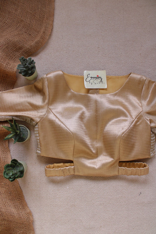 Beige Stretchable Cutout Metallic blouse - Eternity by Sakshi